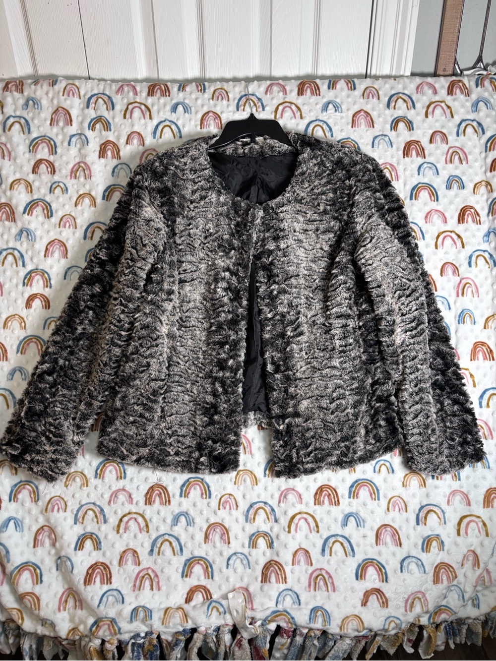 Yvonne le Marie Women's Faux Fur Textured Jacket - Charcoal Gray Size Medium